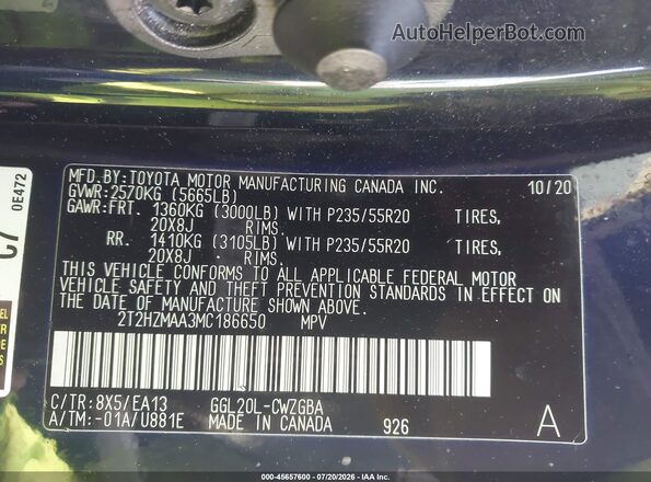 2T2HZMAA3MC186650 2021 LEXUS RX 350 Navy Widok komory silnika