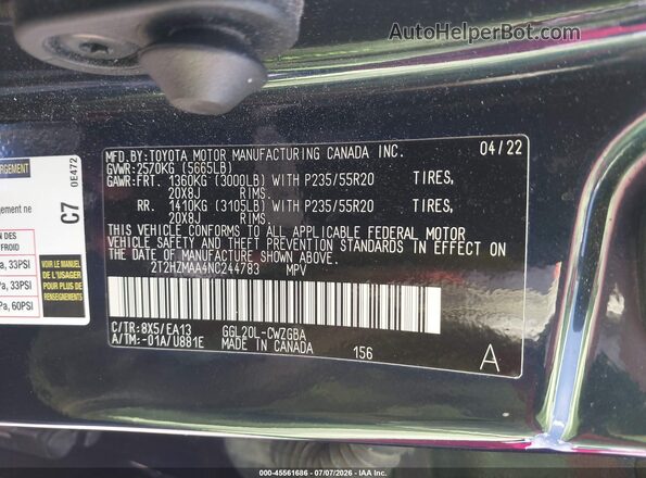 2T2HZMAA4NC244783 2022 LEXUS RX 350 Dark Blue Вид подкапотного пространства