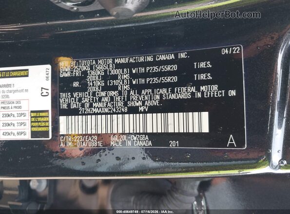 2T2HZMAAXNC243248 2022 LEXUS RX 350 Black ძრავის განყოფილების ხედი