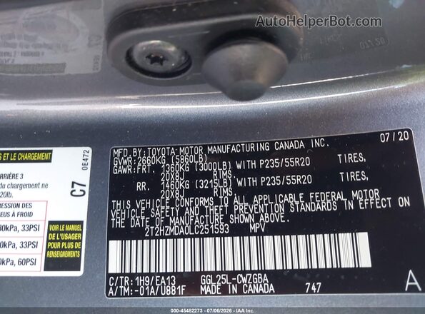 2T2HZMDA0LC251593 2020 LEXUS RX 350 Gray Вид підкапотного простору