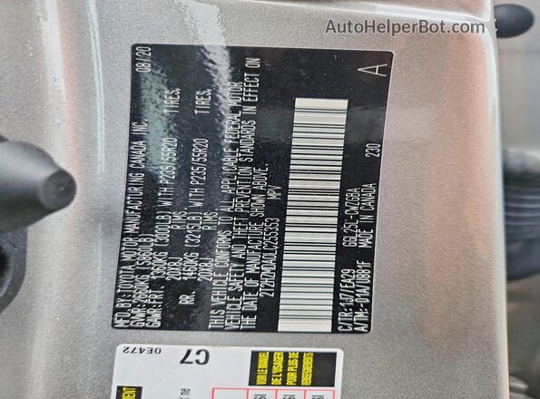 2T2HZMDA0LC255353 2020 LEXUS RX Silver Vista del compartimento del motor