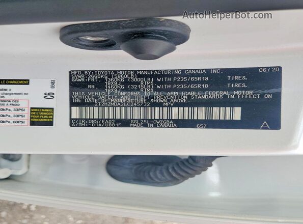 2T2HZMDA2LC245732 2020 LEXUS RX White VIN sticker view