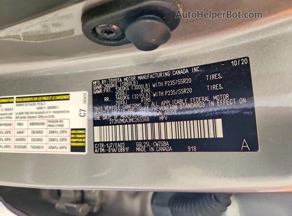 2T2HZMDA3MC265568 2021 LEXUS ES Silver VIN sticker view
