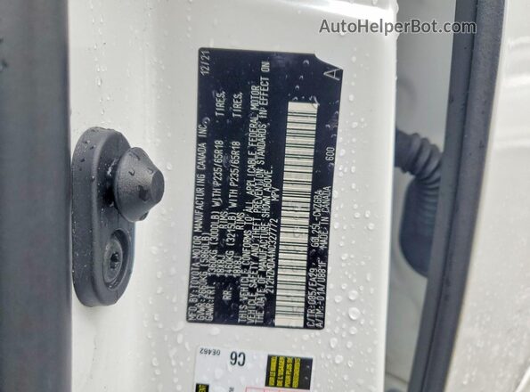2T2HZMDA4NC327772 2022 LEXUS RX White Widok naklejki z numerem VIN