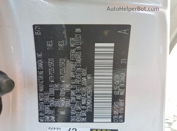 2T2HZMDA5MC296045 2021 LEXUS RX White VIN կոդի պիտակի տեսք