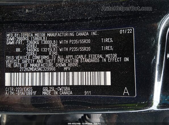 2T2HZMDA5NC329966 2022 LEXUS RX 350 Black Вид підкапотного простору