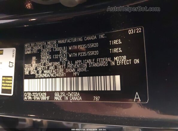 2T2HZMDA7NC340581 2022 LEXUS RX 350 Black Вид підкапотного простору