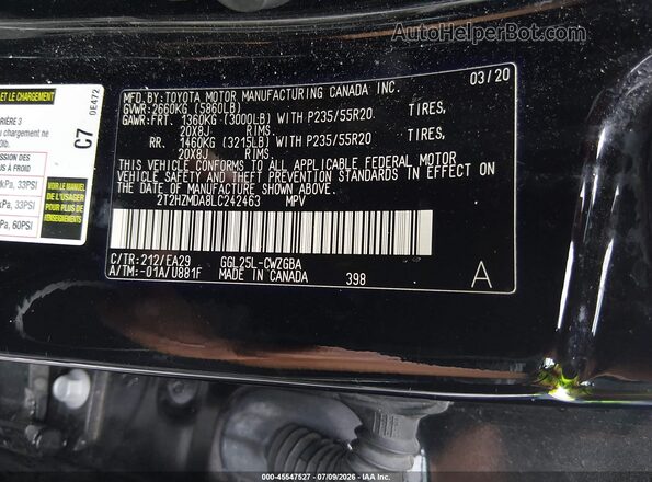 2T2HZMDA8LC242463 2020 LEXUS RX 350 Черный Вид подкапотного пространства