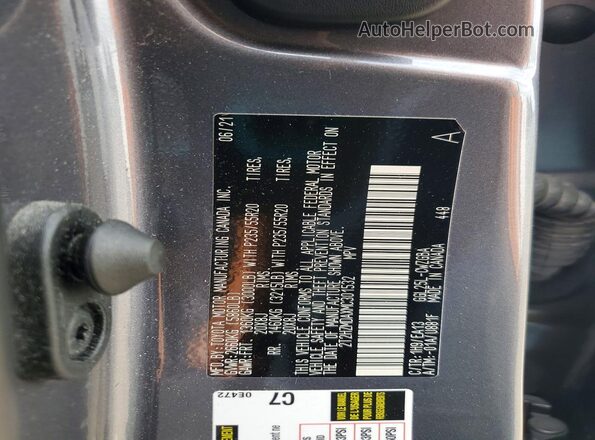 2T2HZMDAXMC301532 2021 LEXUS RX Gray VIN კოდის სტიკერის ხედი