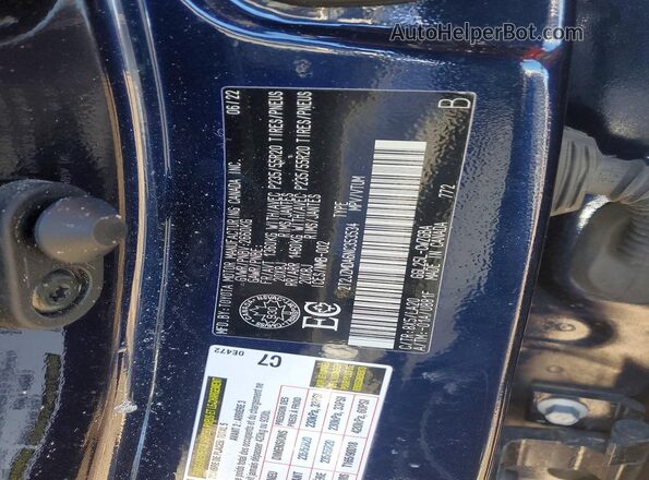2T2JZMDA6NC353534 2022 LEXUS RX Blue Вид наклейки з VIN-кодом