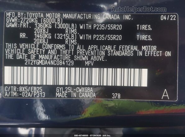 2T2YGMDA4NC084129 2022 LEXUS RX 450H Blue Вид підкапотного простору