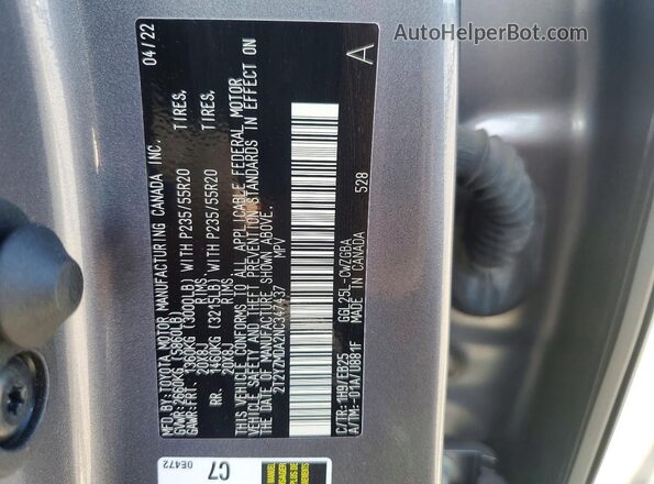 2T2YZMDA2NC347437 2022 LEXUS RX Gray Widok naklejki z numerem VIN