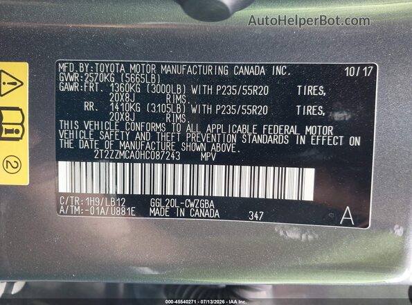 2T2ZZMCA0HC087243 2017 LEXUS RX 350 Gray Вид підкапотного простору