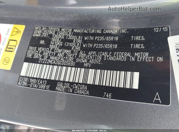 2T2ZZMCA2GC005690 2016 LEXUS RX 350 Gray Engine compartment view