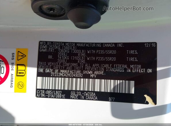 2T2ZZMCA2HC049092 2017 LEXUS RX 350 Белый Вид подкапотного пространства