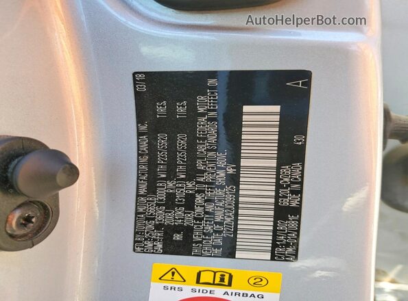2T2ZZMCA2JC099125 2018 LEXUS RX Silver Вид наклейки з VIN-кодом