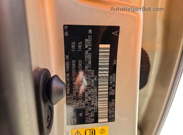 2T2ZZMCA2JC113847 2018 LEXUS RX Gold Widok naklejki z numerem VIN