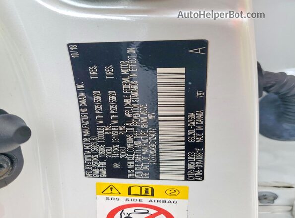 2T2ZZMCA2KC124042 2019 LEXUS RX White Widok naklejki z numerem VIN