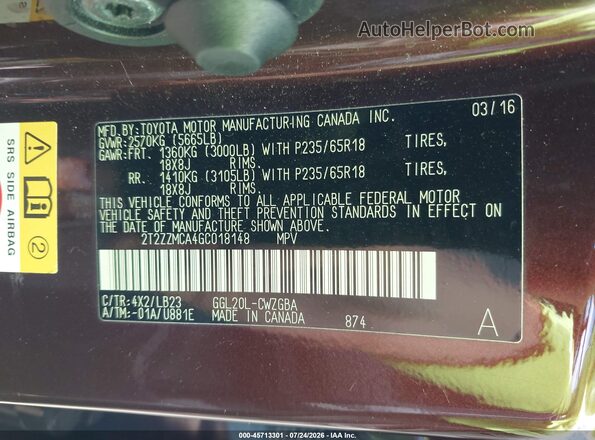 2T2ZZMCA4GC018148 2016 LEXUS RX 350 Burgundy Engine compartment view