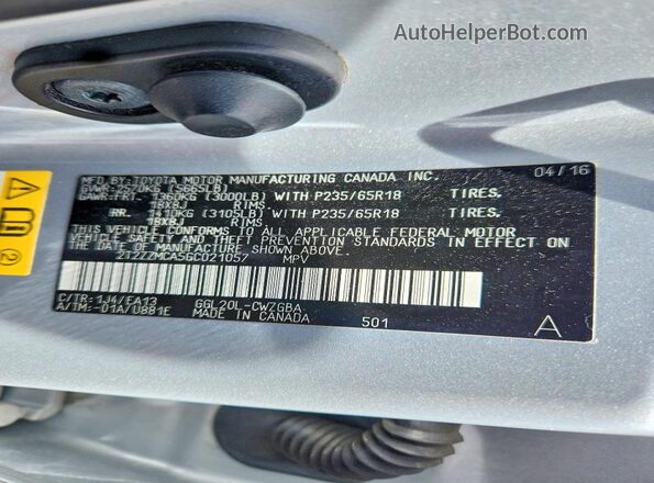 2T2ZZMCA5GC021057 2016 LEXUS RX Silver VIN sticker view