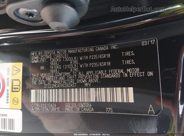 2T2ZZMCA5HC060457 2017 LEXUS RX 350 Black Շարժիչի բաժամունքի տեսք