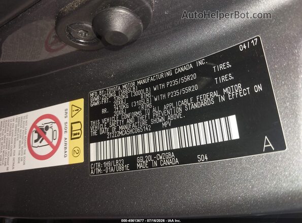 2T2ZZMCA5HC065142 2017 LEXUS RX 350 Gray Widok komory silnika