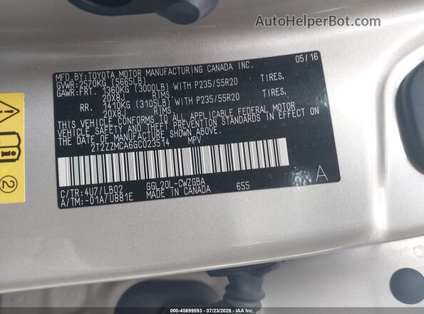 2T2ZZMCA6GC023514 2016 LEXUS RX 350 Gold Vista del compartimento del motor