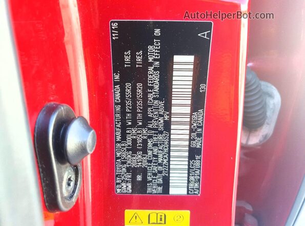 2T2ZZMCA7HC046527 2017 LEXUS RX Red Vista de la etiqueta del VIN