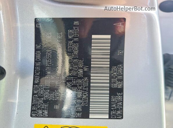 2T2ZZMCA7JC100284 2018 LEXUS RX Silver VIN sticker view
