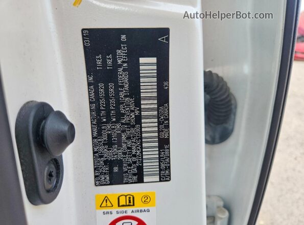 2T2ZZMCA7KC135909 2019 LEXUS RX White Widok naklejki z numerem VIN