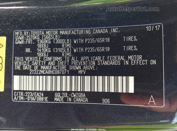 2T2ZZMCA8HC087071 2017 LEXUS RX 350 Black Widok komory silnika