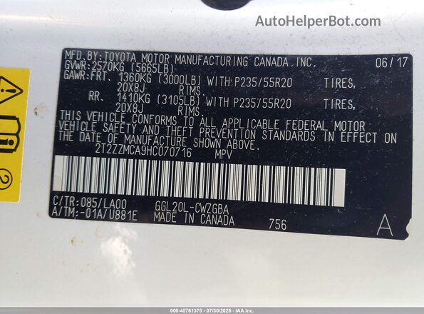 2T2ZZMCA9HC070716 2017 LEXUS RX 350 Белый Вид подкапотного пространства