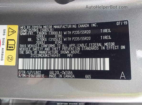 2T2ZZMCA9KC146491 2019 LEXUS RX 350 Champagne Շարժիչի բաժամունքի տեսք