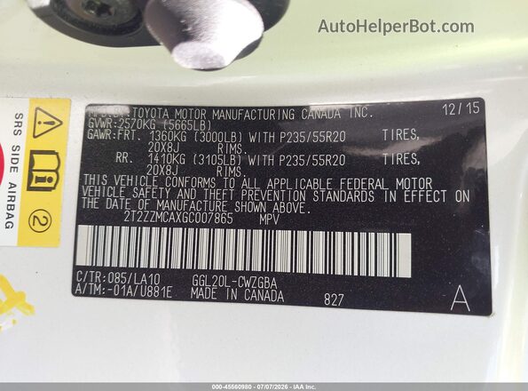 2T2ZZMCAXGC007865 2016 LEXUS RX 350 White Vista del compartimento del motor