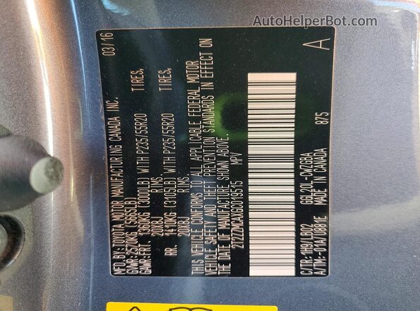 2T2ZZMCAXGC019515 2016 LEXUS RX Gray Vista de la etiqueta del VIN