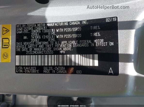 2T2ZZMCAXKC133555 2019 LEXUS RX 350 Silver Շարժիչի բաժամունքի տեսք