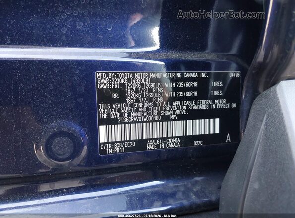 2T36CRAV0TW030180 2026 TOYOTA RAV4 Dark Blue Շարժիչի բաժամունքի տեսք