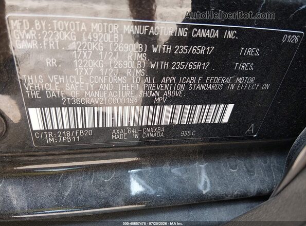 2T36CRAV2TC000194 2026 TOYOTA RAV4 Black Widok komory silnika