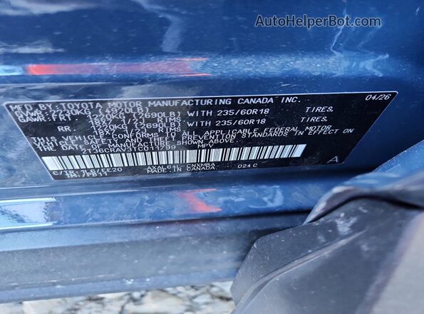 2T36CRAV3TC011799 2026 TOYOTA RAV4 Blue Vista de la etiqueta del VIN