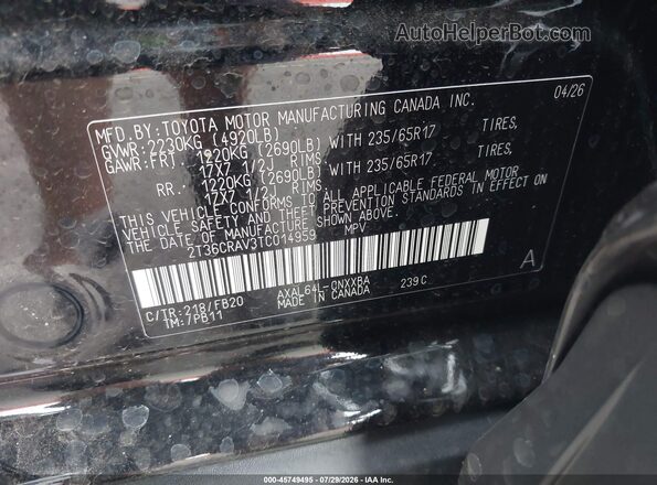 2T36CRAV3TC014959 2026 TOYOTA RAV4 Black Widok komory silnika