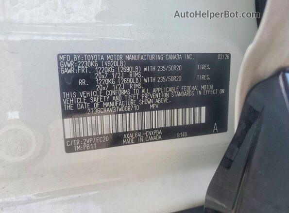 2T36CRAV3TW008710 2026 TOYOTA RAV4 Белый Вид наклейки с VIN-кодом