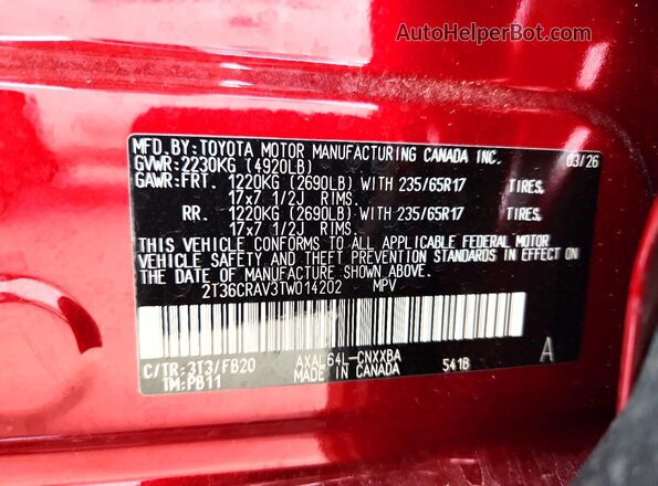 2T36CRAV3TW014202 2026 TOYOTA RAV4 Red Vista del compartimento del motor