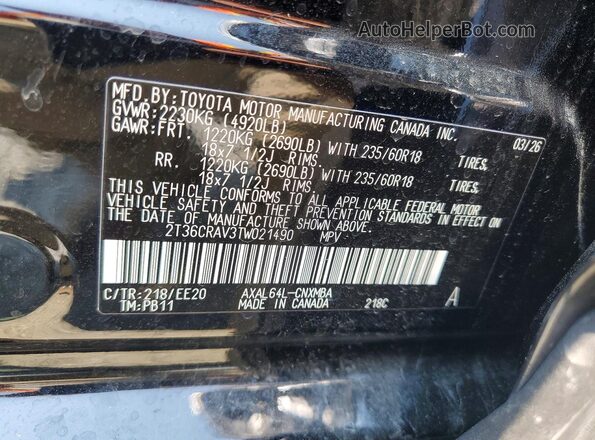 2T36CRAV3TW021490 2026 TOYOTA RAV4 Black Vista de la etiqueta del VIN