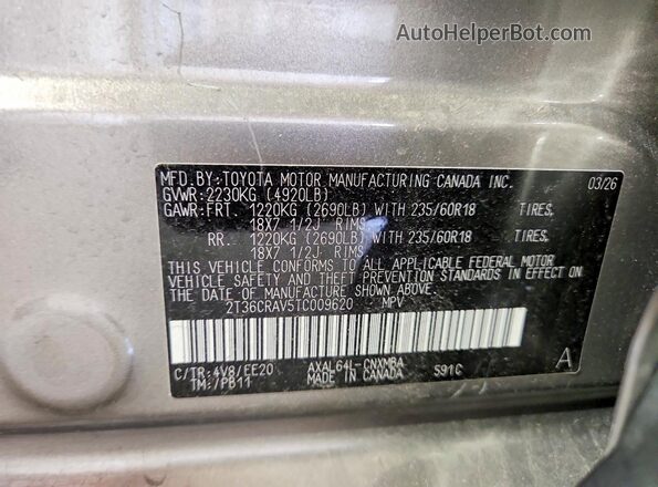 2T36CRAV5TC009620 2026 TOYOTA RAV4 Gray Vista de la etiqueta del VIN