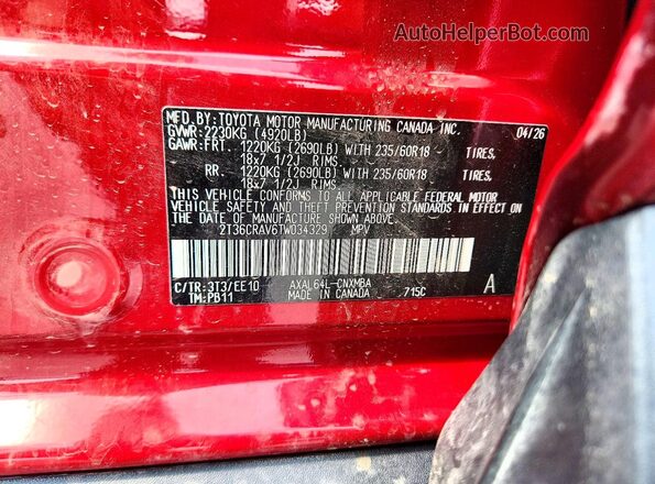 2T36CRAV6TW034329 2026 TOYOTA RAV4 Maroon ძრავის განყოფილების ხედი