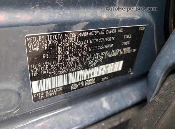 2T36CRAV7TC004323 2026 TOYOTA RAV4 Blue Vista del compartimento del motor