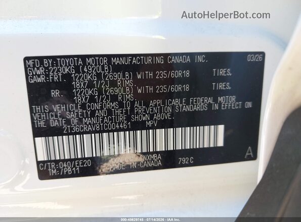 2T36CRAV8TC004461 2026 TOYOTA RAV4 White Widok komory silnika