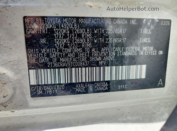2T36CRAV9TC008437 2026 TOYOTA RAV4 White VIN sticker view