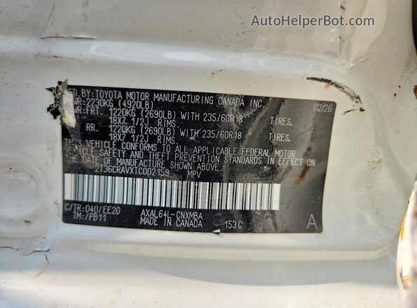 2T36CRAVXTC002159 2026 TOYOTA RAV4 Белый Вид наклейки с VIN-кодом