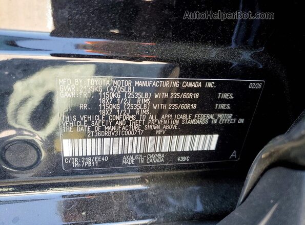 2T36DRBV3TC000717 2026 TOYOTA RAV4 Black Vista de la etiqueta del VIN